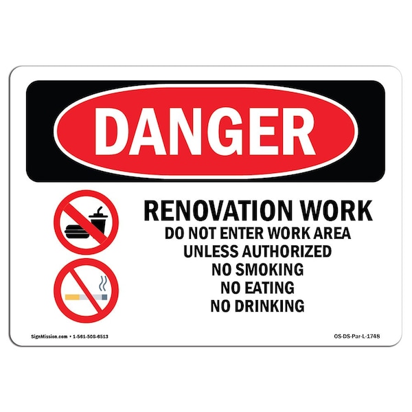 Sign, 3.5" H, 5" W, Renovation Work Area, Landscape, DS-D-35-L-1748-10PK